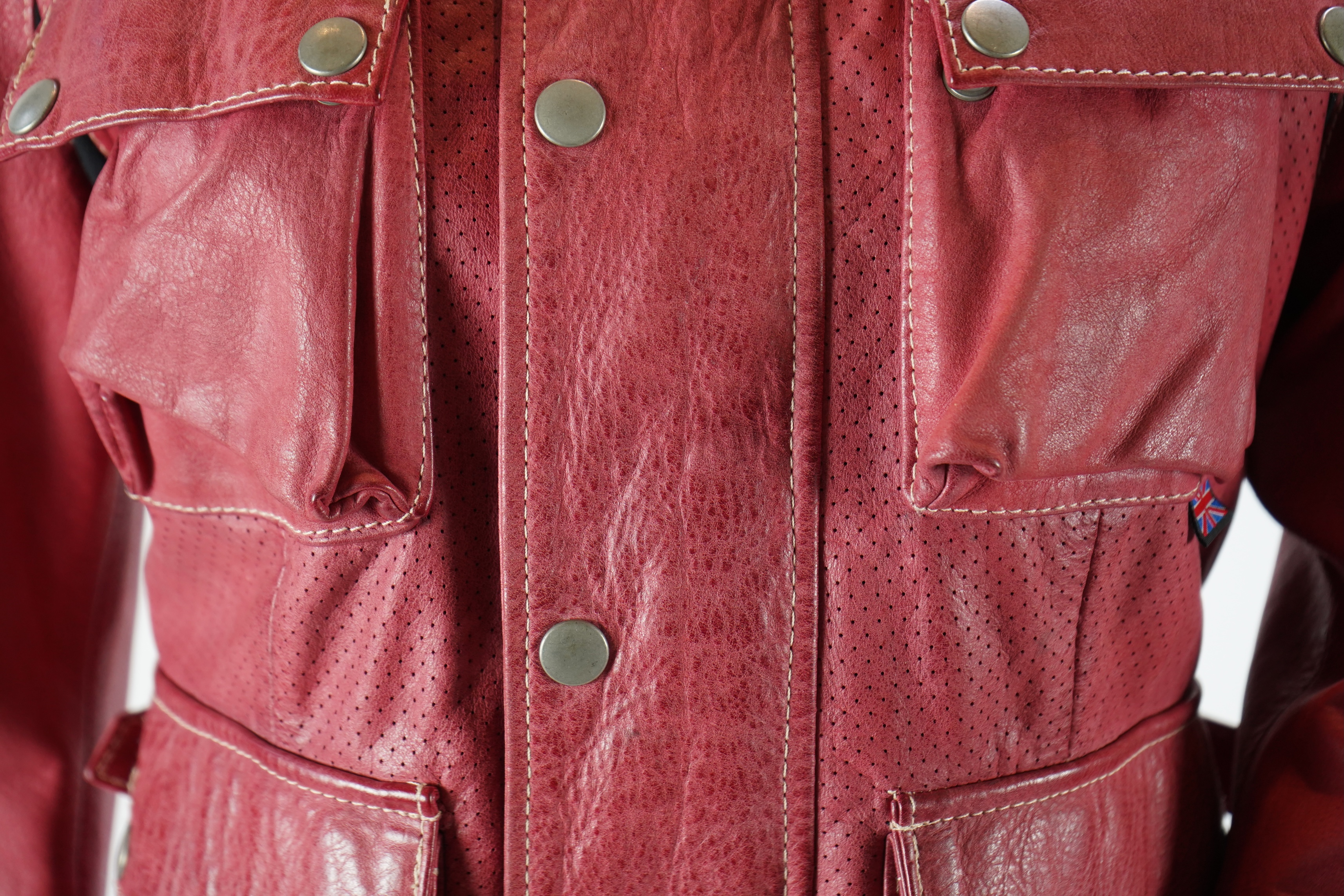 A vintage Belstaff lady's red biker leather jacket. EU 42